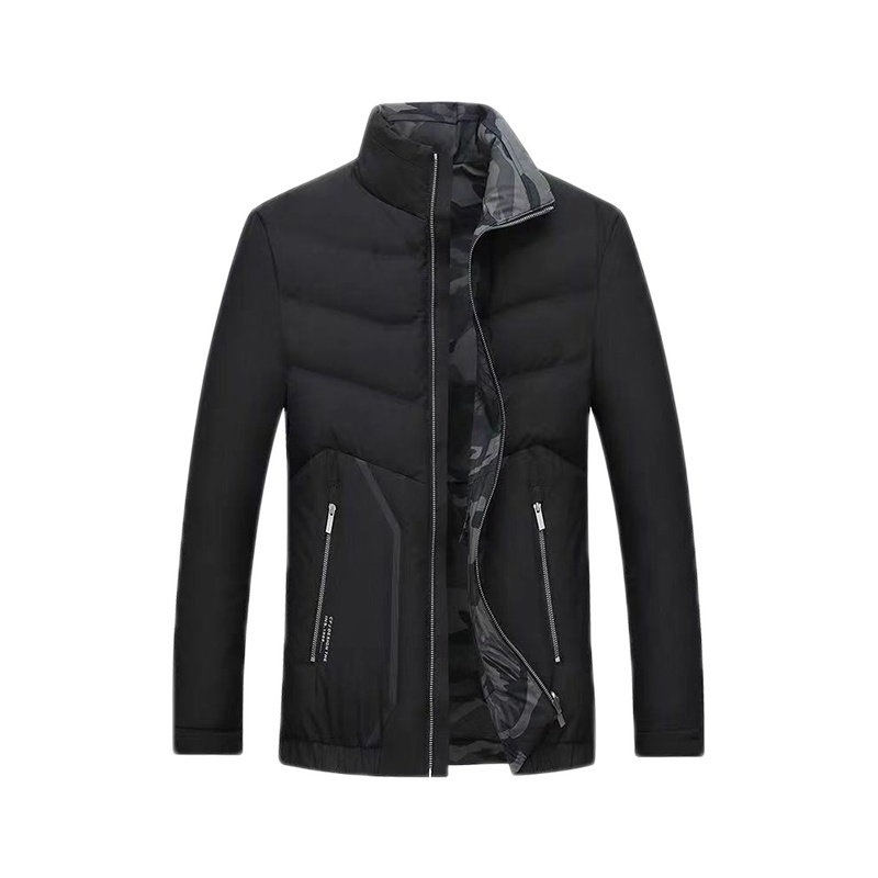 花花公子（PLAYBOYICON） 羽绒服男短款双面穿秋冬商务休闲立领中青年男士羽绒外套