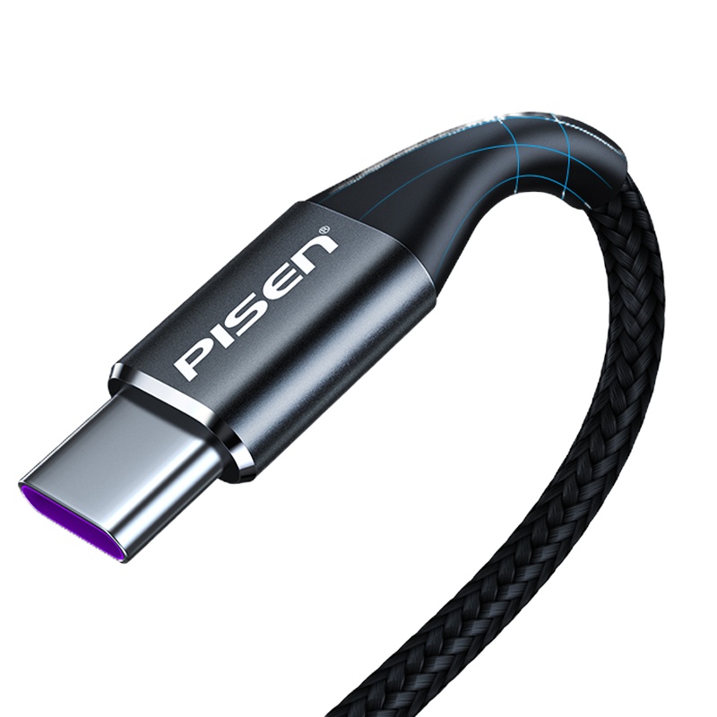 品胜(PISEN)手机快充数据线TYPE-C 5A 3米黑色40W大功率 适用华为P40荣耀小米三星等 闪充充电编织线