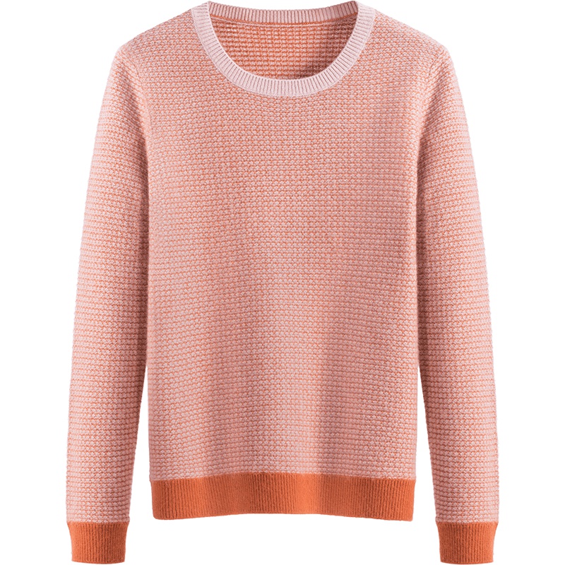 鄂尔多斯ERDOS 秋冬圆领加厚时尚翻花羊绒衫女士针织衫/毛衣