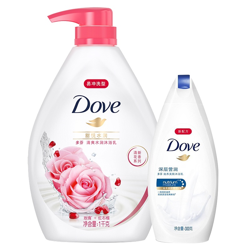 多芬(Dove) 沐浴乳 甜悦水润1KG+深层营润300g[联合利华]