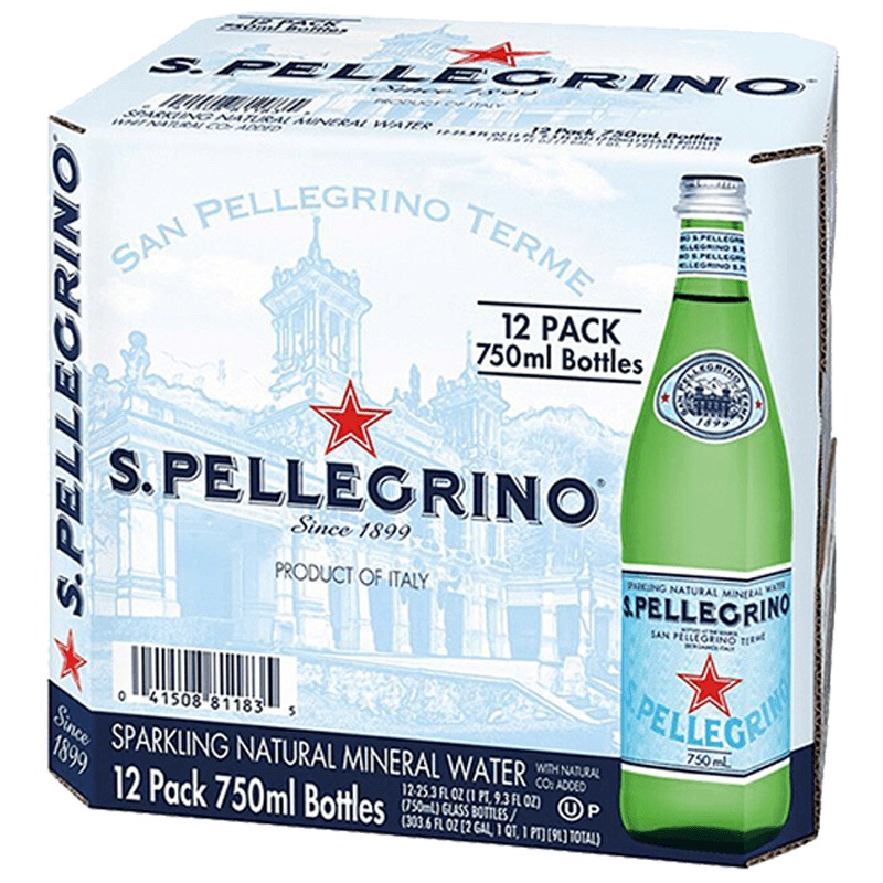 [矿物质水]圣培露(S.PELLEGRINO)天然气泡矿泉水玻璃瓶 750ml*12瓶/箱进口饮用水 意大利进口