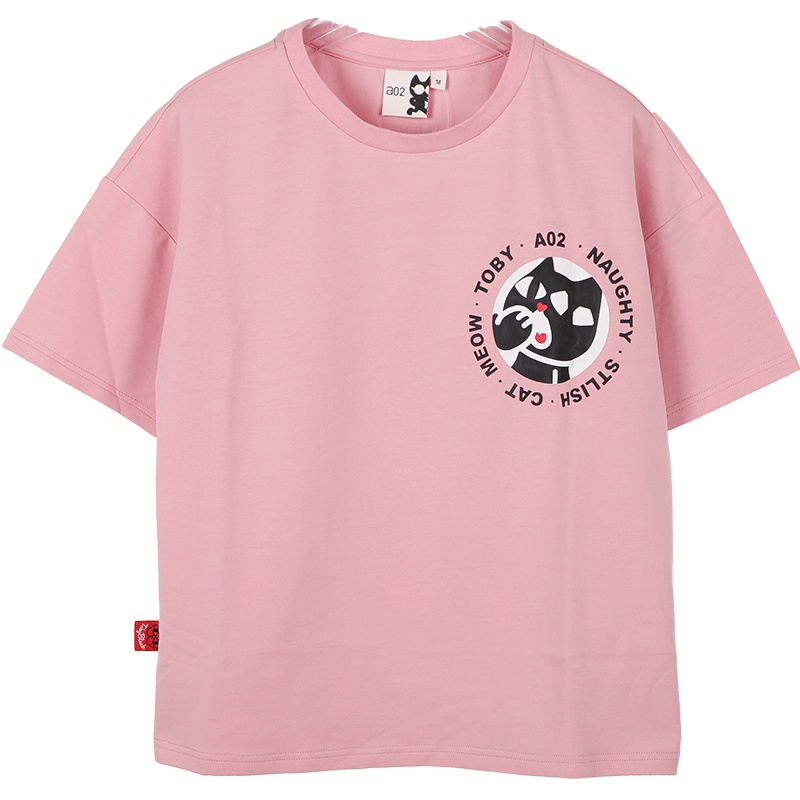 a02新款简约萌趣小黑印花宽松显瘦短袖T恤女DTU1B0081KT