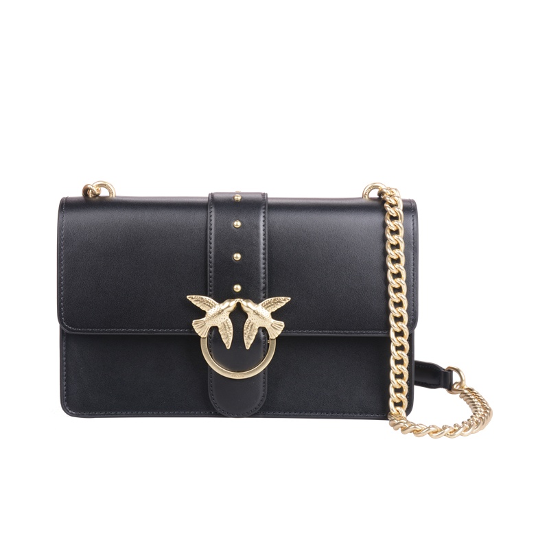 Pinko黑色光面铆钉双飞燕大号链条包单肩包1P21DSY5EUZ99
