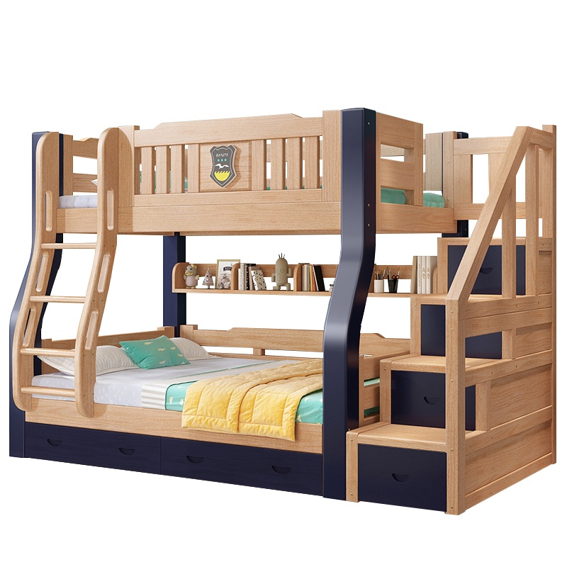 爱家生活榉木子母床上下双层床高低多功能组合两层上下铺木床实木