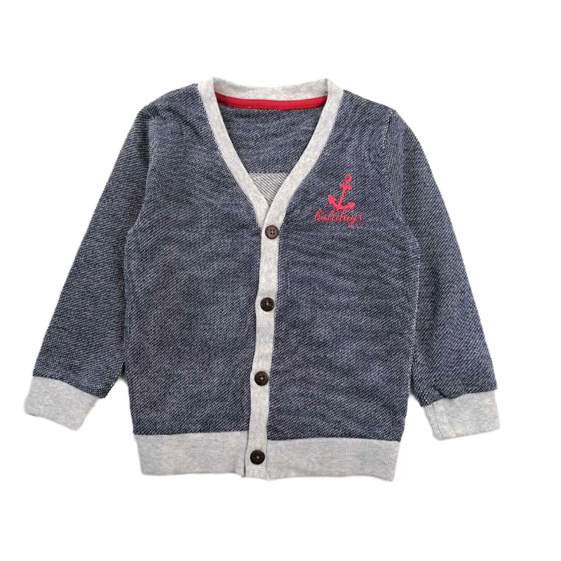 安笛贝乐针织开襟衫长袖上衣单排扣外套麻蓝90-130cm