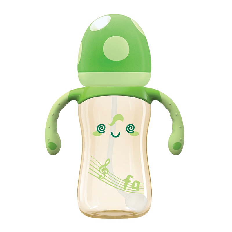 bobo乐儿宝蘑菇奶瓶 宽口径ppsu耐摔带手柄吸管 防胀气小金瓶 适合9个月以上 260ML 绿色BP1705YG