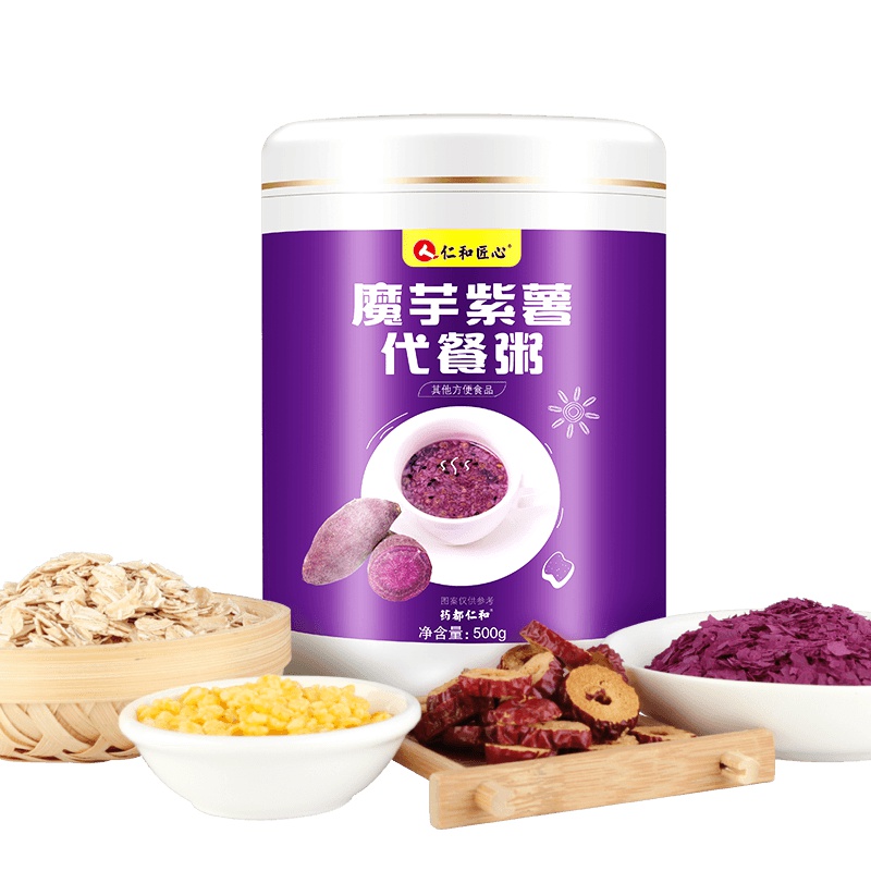 仁和匠心魔芋紫薯代餐粥红豆薏米粉燕麦茯苓即食营养早餐低卡饱腹500g 营养代餐粉