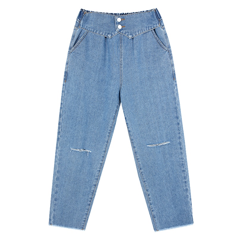 【新款】妖精的口袋破洞牛仔裤女2020夏季新款宽松直筒显瘦裤子潮