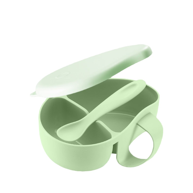 苏泊尔(SUPOR)宝宝辅食碗防摔防烫婴儿餐具套装分格外出碗研磨碗专用带硅胶叉勺美森绿