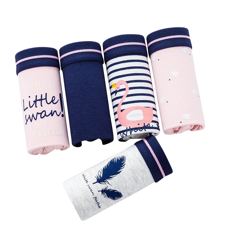 浪莎5条女士内裤女三角裤唯美娴静天鹅中腰纯棉底裆内裤礼盒