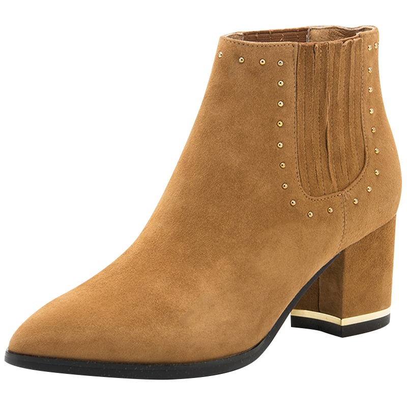 星期六(ST&SAT)18年新品专柜同款羊反绒铆钉装饰尖头中跟粗跟时尚短靴女SS84116109