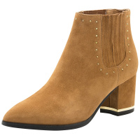 星期六(ST&SAT)18年新品专柜同款羊反绒铆钉装饰尖头中跟粗跟时尚短靴女SS84116109