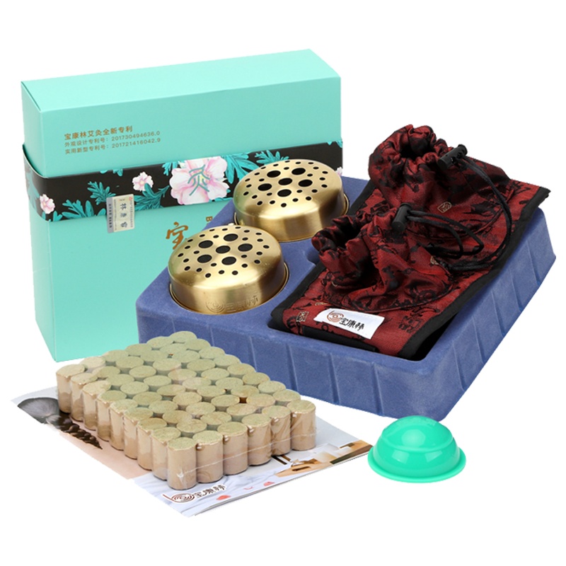 宝康林 无烟艾灸盒装随身灸艾柱中医保健驱寒便携式纯铜艾灸仪家用熏蒸仪器套装二联颈部