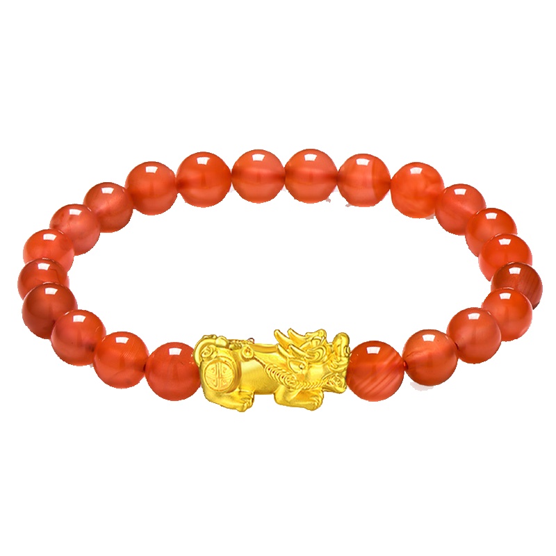 佐喜佑福 貔貅南红玛瑙黄金手链女士款足金 金重约0.6-0.9克 ZXZBZX104CaYF