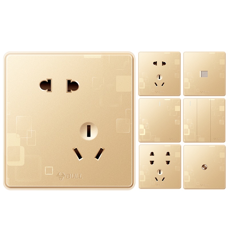 BULL公牛开关插座86型G18玫瑰香槟金墙壁单联单开双控一开单控床头开关二开多控其他开关面板套餐 一开单控 G18玫瑰