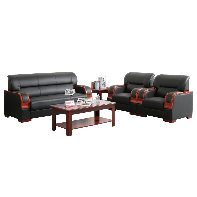 [红心家居]现代中式皮艺沙发三人位简约沙发中式沙发茶几组合