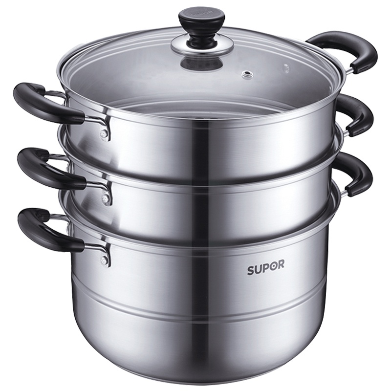 苏泊尔(SUPOR)蒸锅304不锈钢三层蒸锅复底家用加厚蒸笼 电磁炉煤气燃气炉通用26cm 3层蒸锅 EZ1226S01