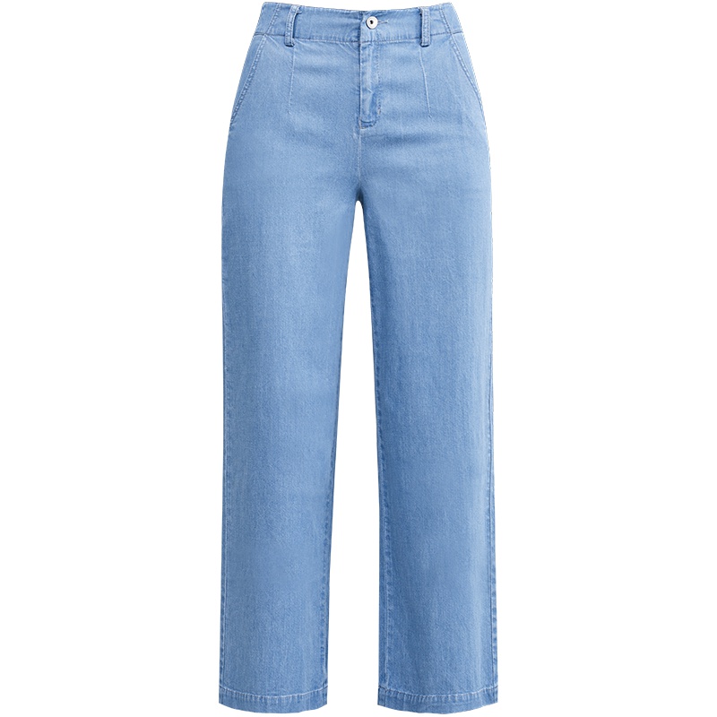 娅丽达2019夏季新款天丝莱赛尔阔腿牛仔裤女宽松直筒高腰薄款女裤I2102