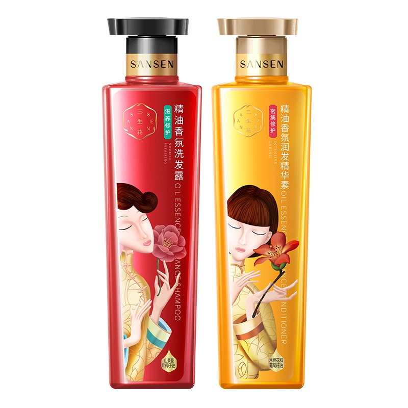 百雀羚三生花洗发水精油香氛滋养修护洗发露500ml+护发素500ml男女通用