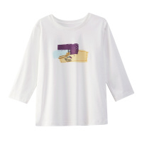 OSA丝光棉七分袖白色T恤女夏季2021年新款薄款印花体恤上衣早秋装