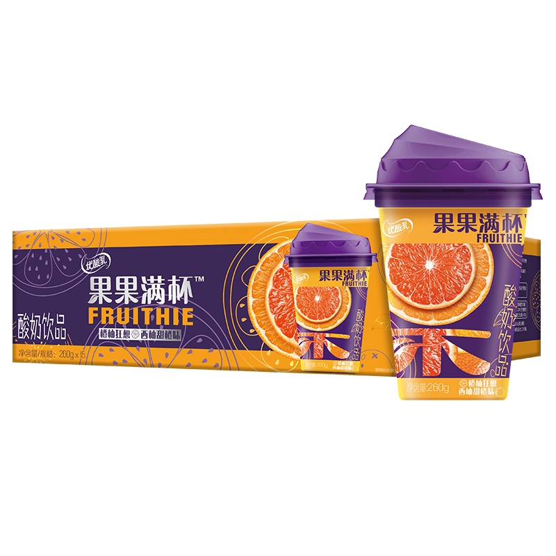 伊利 优酸乳果果满杯酸奶饮品西柚甜橙味260g*15盒装