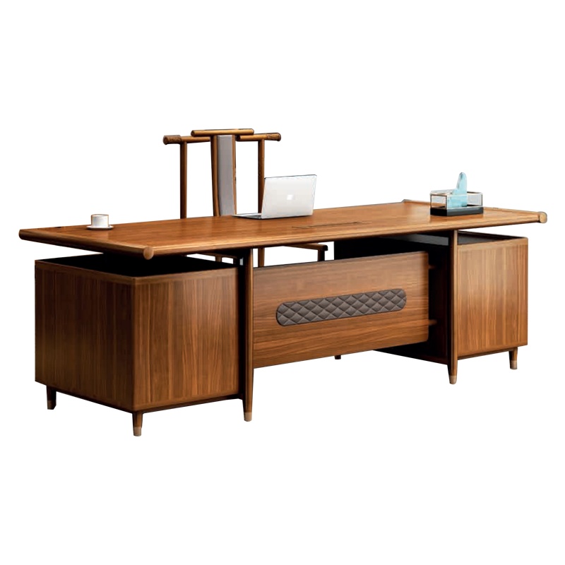 钜晟 新中式实木大班台2.4米主管桌胡桃木老板办公桌JS-GL-AB-2483