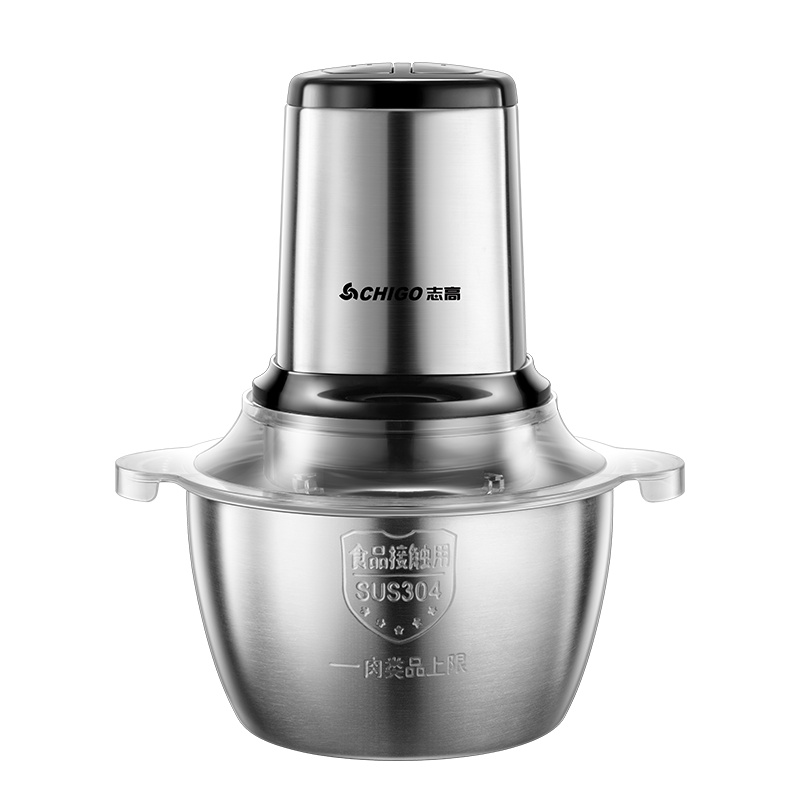 志高（CHIGO）ZG-JR03黑色套娃三刀送搅拌器加厚机身快速碎肉机搅肉机搅拌机料理机3个不锈钢碗配置