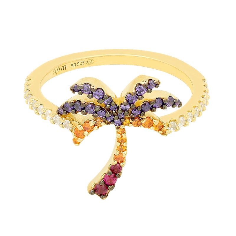 apm MONACO多彩棕榈树戒指女士 热带风时尚设计感925银指环食指戒