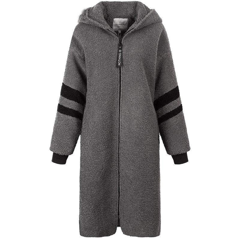 拉夏贝尔秋装新款韩版宽松时尚休闲显瘦中长款连帽外套女10013499