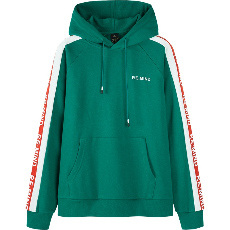 森马秋季新款连帽卫衣男拼接字母插肩长袖上衣男士休闲运动风