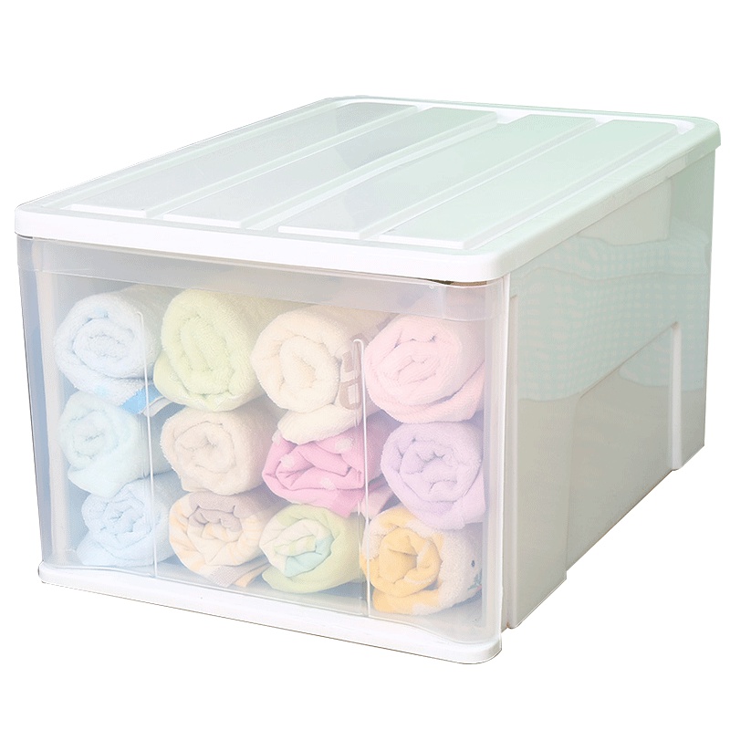 宝优妮抽屉式家用衣柜储物盒衣服整理盒 9017-8加大号[1只装] 白色+透明