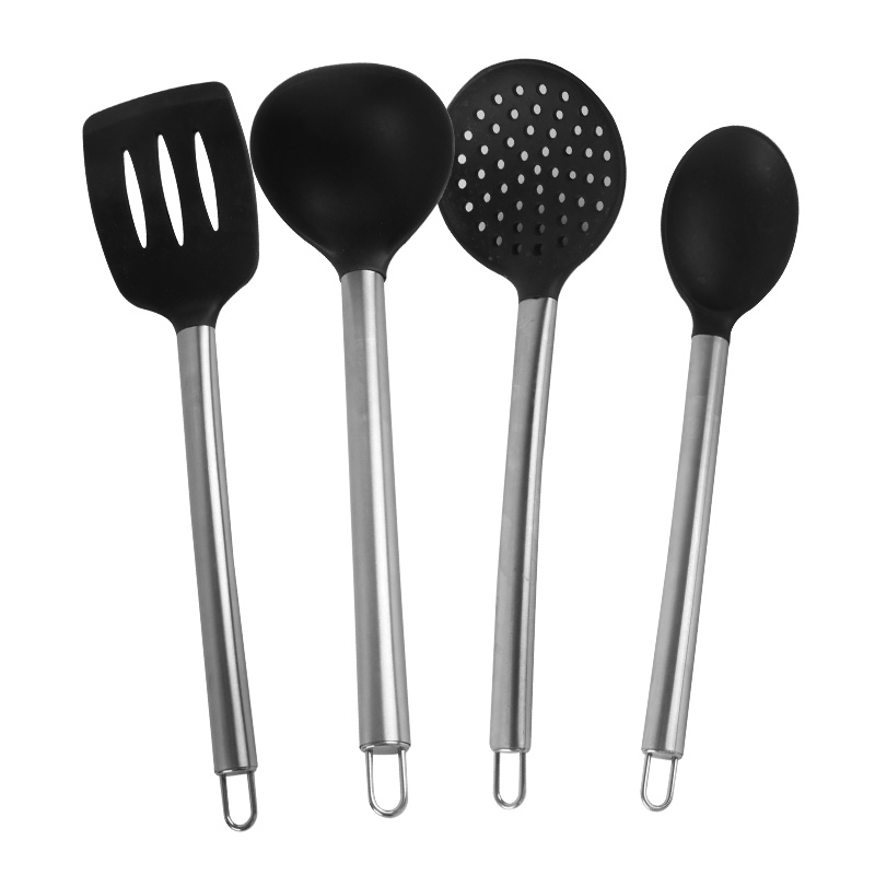 硅胶锅铲套装不粘锅厨房不锈钢汤勺漏勺炒菜铲子饭勺组合彩盒装4件套 汤勺+漏勺+锅铲+漏铲