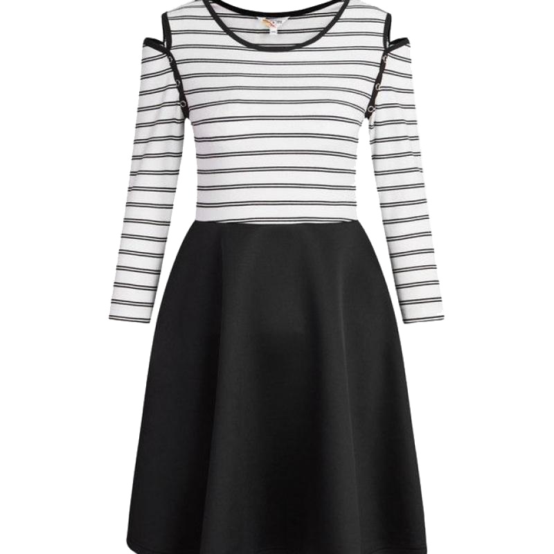 7M莫丽菲尔秋季女装短裙子连衣裙女韩版显瘦条纹拼接露肩70007481