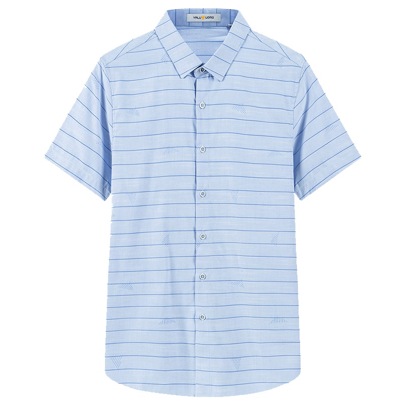 雅鹿男装夏季商务男士短袖衬衫格纹方领男士衬衫E2CE087S