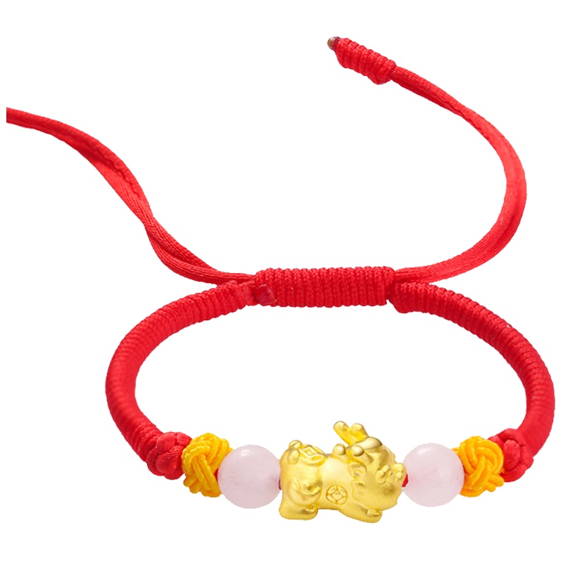 佐喜佑福 黄金貔貅手链女本命年红绳足金皮丘首饰品金重约0.5克 ZXNLYFC202d