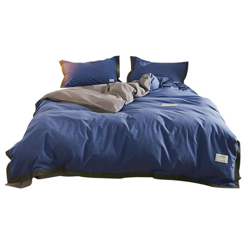 梦泊莱北欧简约水洗棉双拼四件套 全棉床上用品被套床单三件套 宿舍家庭简约时尚柔软亲肤结实耐用床上四件套