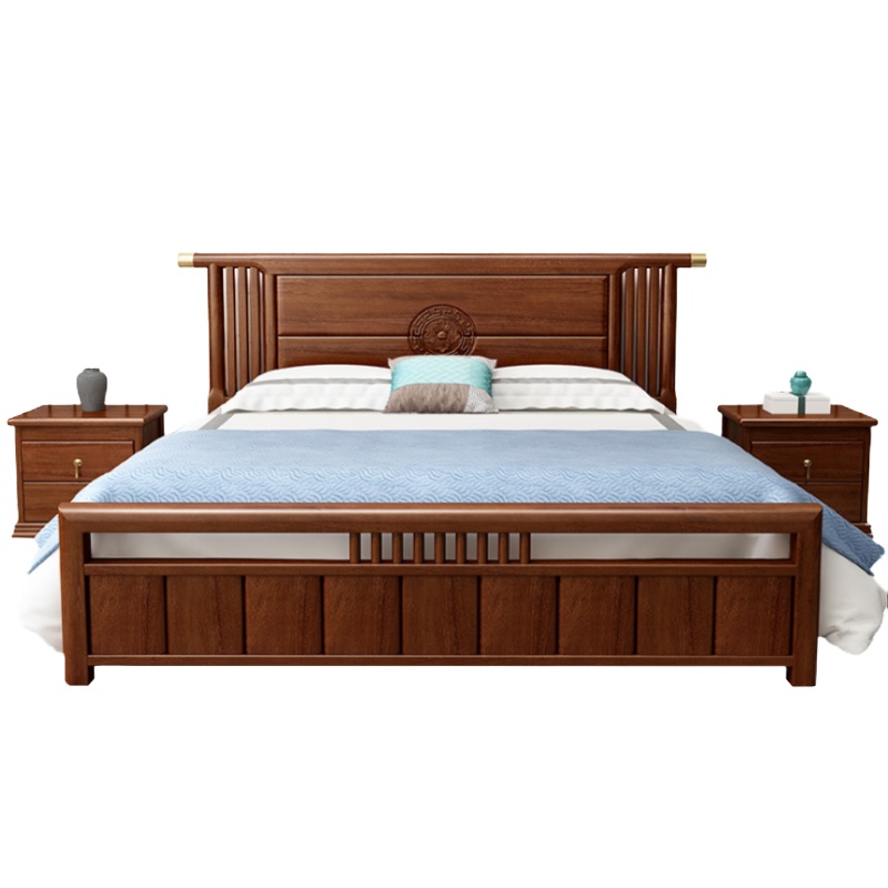 三金鑫 新中式金丝檀木全实木床乳胶棕垫 现代简约1.8米双人家用婚床主卧1.5m家具