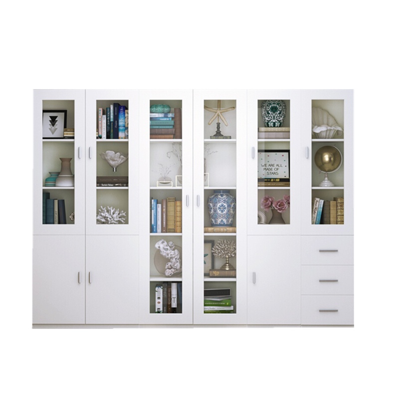 欧宝美木质书柜文件柜陈列柜自由组合书橱现代简约玻璃办公储物柜