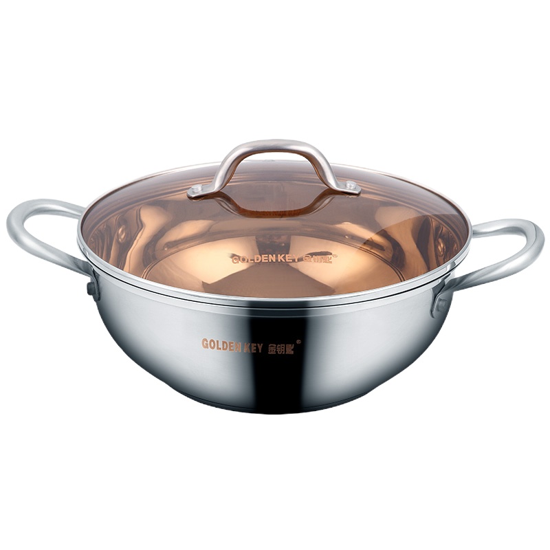 金钥匙(GOLDEN KEY)不锈钢火锅 巧帮手复底清汤火锅26cm电磁炉通用GK-26G6F