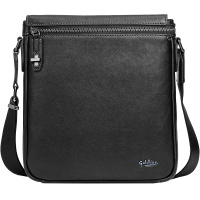 金利来(Goldlion)单肩包男士头层牛皮休闲男包时尚斜挎包商务竖款包包 黑 FA184043-211
