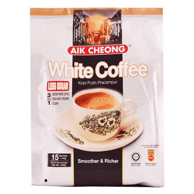 【咖啡达人推荐】益昌老街（AIK CHEONG）三合一白咖啡（减糖版）600g/袋 进口咖啡 速溶咖啡粉 马来西亚进口