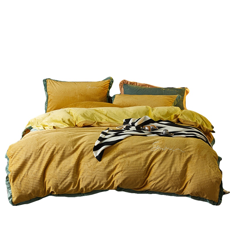 南极人(NanJiren)家纺 全棉磨毛简约风四件套卡通磨毛纯棉床上用品单人双人被套床单2.0米床