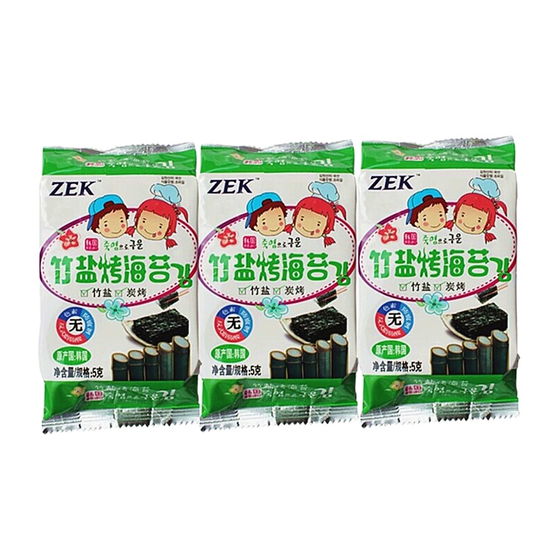 ZEK韩国进口竹盐味烤海苔4袋装 15g*3包/袋 紫菜寿司可用儿童辅食海味休闲零食