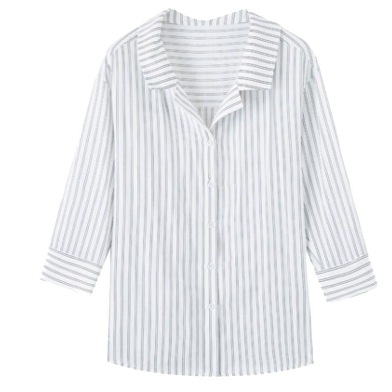 【专柜同款】宽松条纹衬衣女装2019秋季新款韩版长袖百搭衬衫翻领复古上衣潮70011328