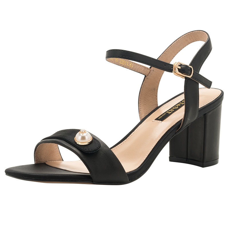 星期六(ST&SAT)珠饰点缀一字带中跟粗跟时尚凉鞋女SS82115465