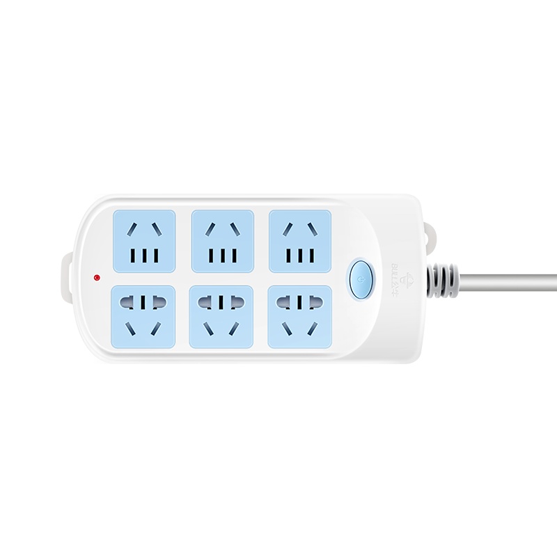 公牛(bull)GN-603全长10米6插位总控关新国标带儿童保护门大孔间距插座/接线板/排插/拖线板/插排蓝白色