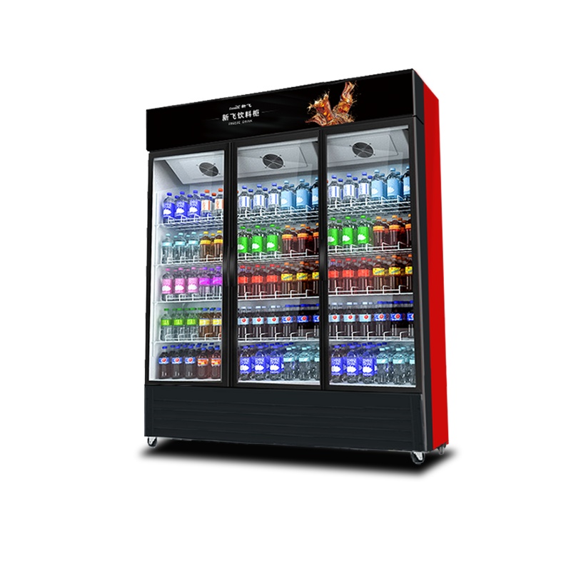 新飞(Frestec)冷藏展示柜商用大容积立式三门陈列柜冷柜保鲜柜玻璃门冰箱超市便利店饮料柜 风冷三门1088L黑红色