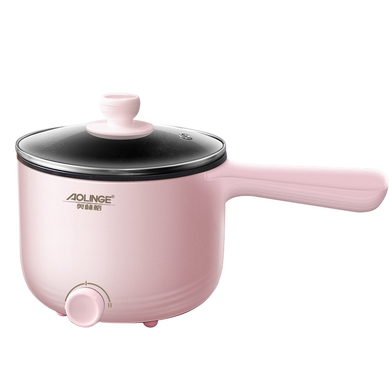 奥林格ZG-304 学生宿舍电煮锅家用煮面小电锅1-2人小功率寝室电火锅煎炒一体锅1.2L小锅 胭脂粉