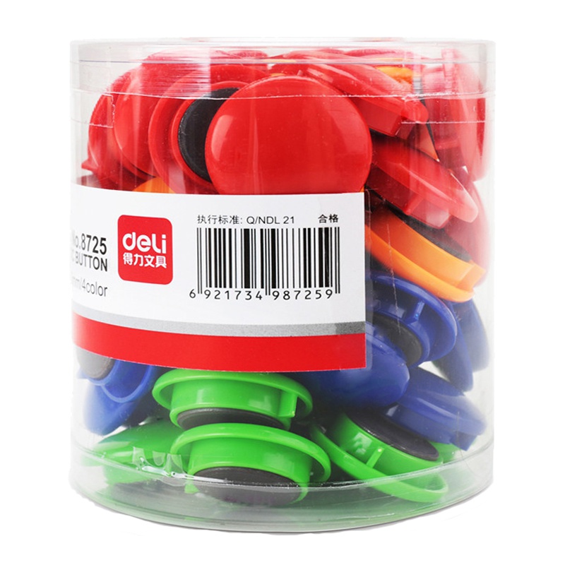 得力(deli)8725彩色白板磁钉 48粒/筒直径30mm 筒装磁粒 吸铁石 磁铁 白板磁扣 彩色圆行磁贴 办公用品