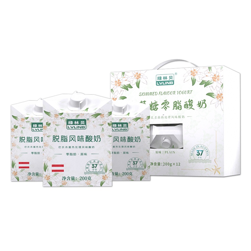 绿林贝进口常温原味脱脂酸奶 无脂肪0蔗糖低脂0脂肪整箱200g*12瓶